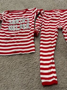 Simple Red & White Striped 'Santa's Helper' Kids Pajama Set
